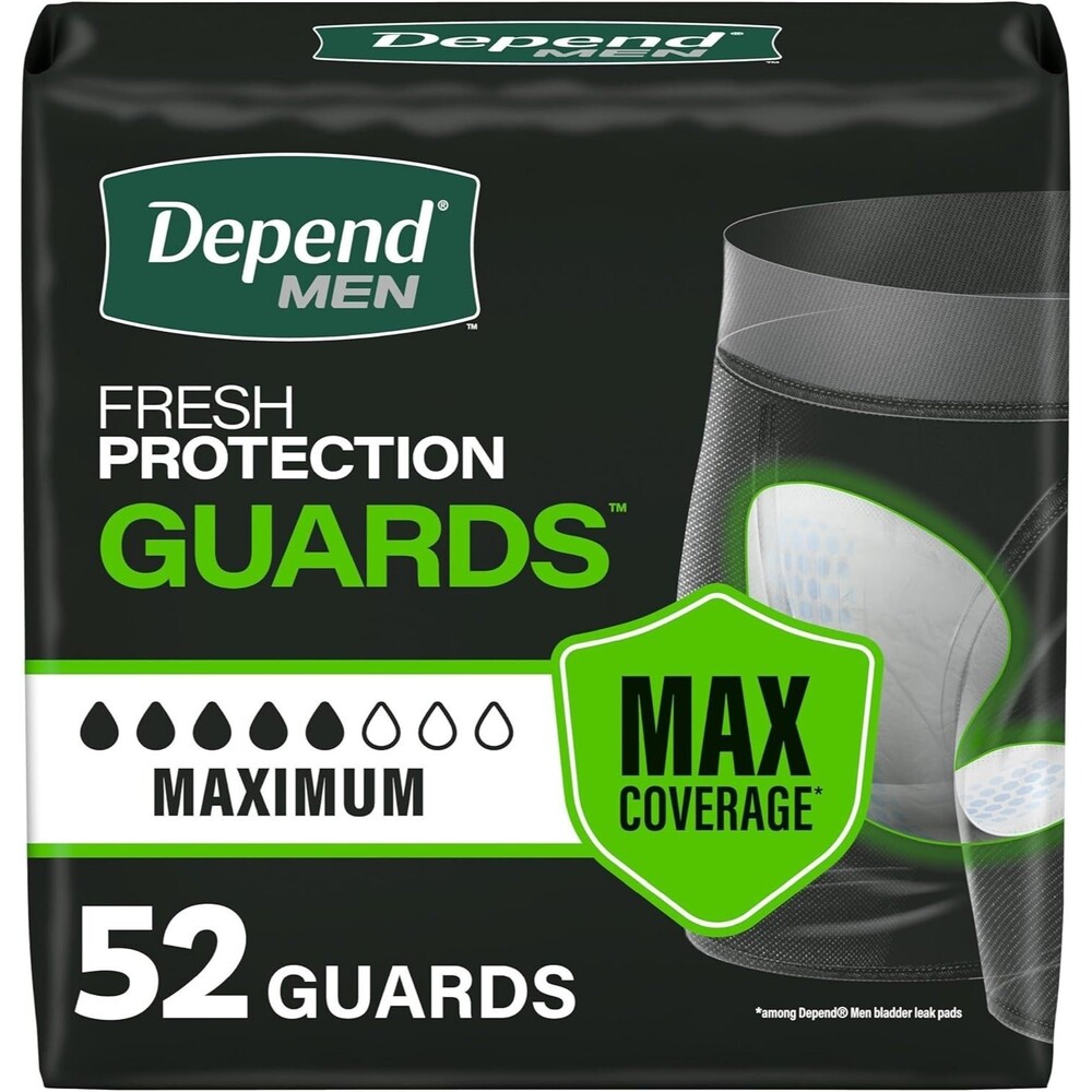 2 PK Depend Incontinence Guards/Bladder Control Pads Men, Maximum Absorb, 99ct.